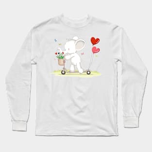 Cute Animal! Elephant playing scooter Long Sleeve T-Shirt